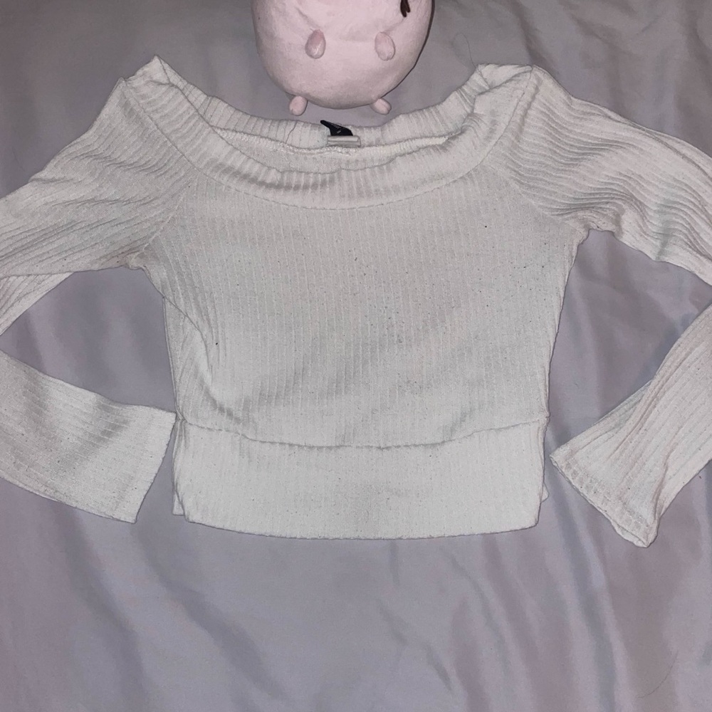 Windsor White Ribbed Off-Shoulder Crop Top